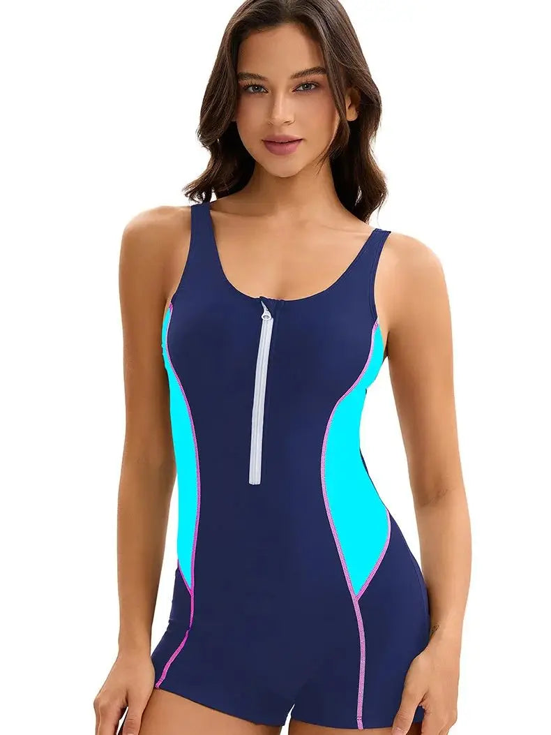 Sleeveless Triangle One Piece Swimsuit Women Conservative Backless Sports Beach Swimwear Bathers