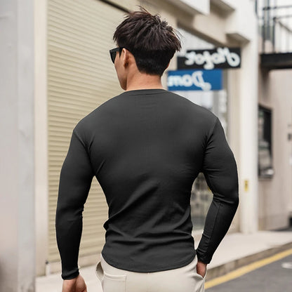 Fashion Casual Compression Shirt Large Sports Workout T-shirt Men's Elastic Long Sleeve Autumn V-Neck Gym