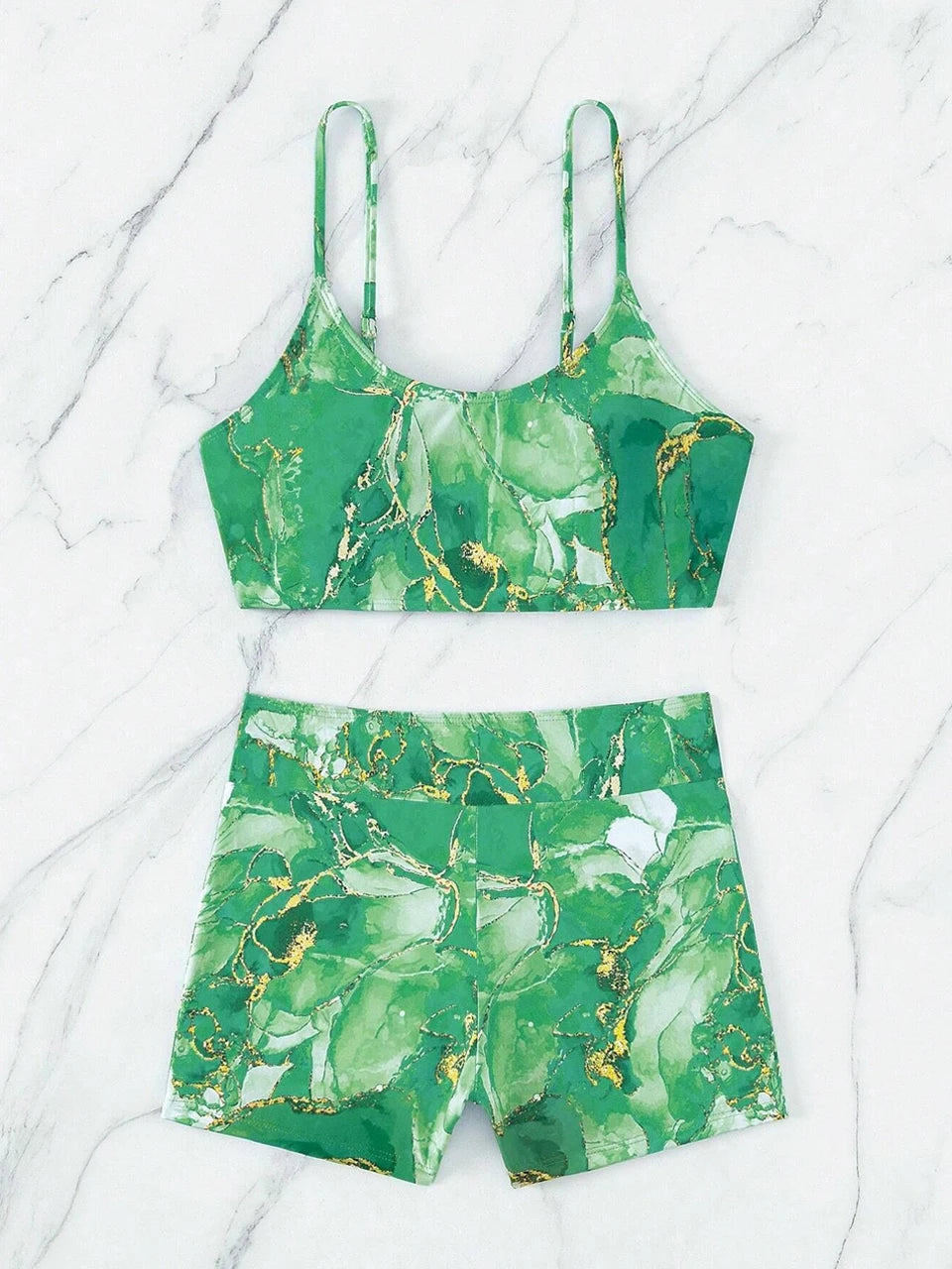 Two Pieces Marble Print Swimwear Women High Waist Swimsuit Summer Beach Wear Female Bathers Bathing Swimming Sport Suit