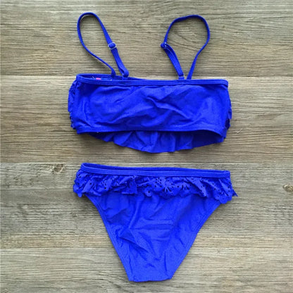 Girl Biquini Bathing Suit Teenagers Solid 2 Pieces Swimwear For Children Swimsuit Split Bikinis Set Kids Hollow Swimsuit Tankini