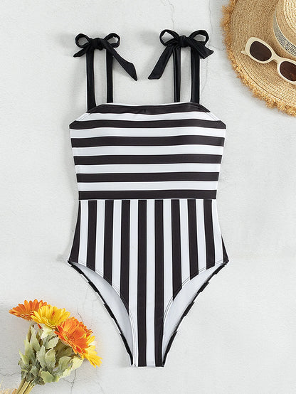 Strappy Swimsuit Women One Piece Striped Swimwear Female Bathers Bathing Swimming Swim Suit Beachwear