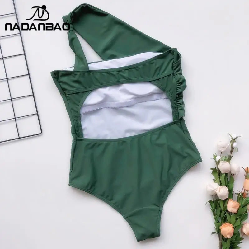 Swimsuits One Piece Suits Women One-Shoulder Swimwear Female Summer Solid Beach Party Bodysuit Surfing Beachwear