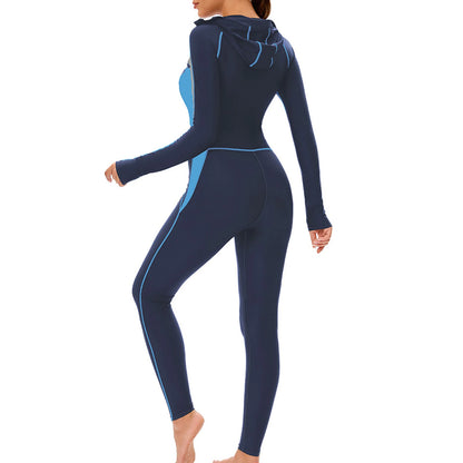 Womens Full Body Swimsuit One Piece Hooded Zipper Modest Swimsuit Full Cover Conservative Swimwear