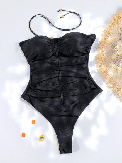 Rinabe Hollow Out One Piece Set Black Swimsuit Women Swimwear Bodysuit Female Summer Beachwear Bathers
