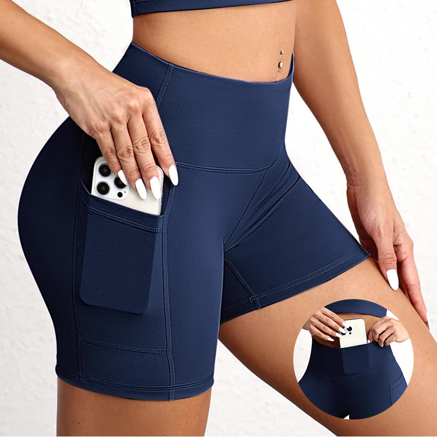 Women's Yoga Shorts with Pockets Stretch Tummy Control Workout Shorts  Running Athletic Shorts for Gym Cycling Sportswear