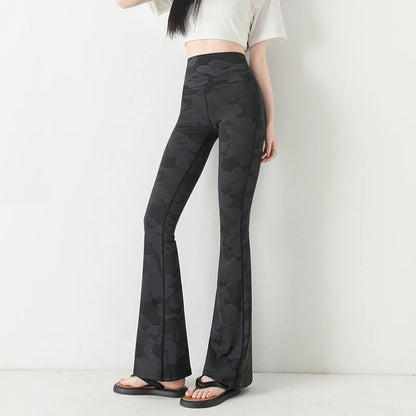 Spring/Summer Thin Camouflage Sharkskin Flared Leggings Women Fashion Tight Slimming Elastic Flared Pants