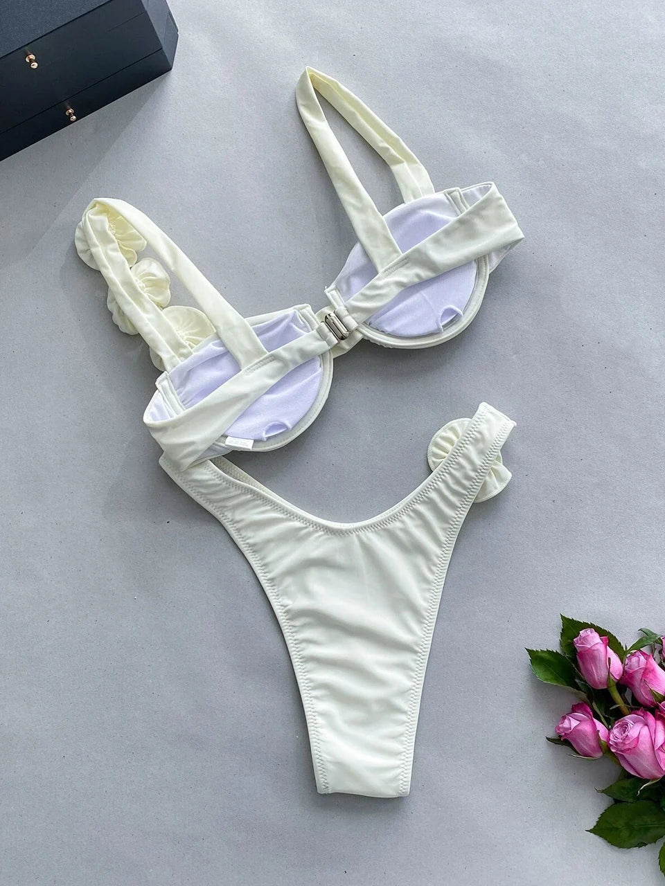 Strappy Bikinis 3D Floral Swimsuit Women Separation Swimwear Female Bathers Bathing Swimming Suit Beachwear