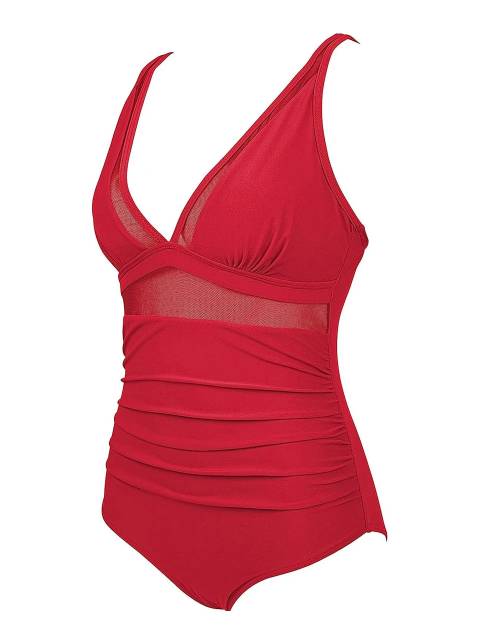 Mesh Panel Swimsuit One Piece High Cut Swimwear Women Solid Bathers Bathing Suit Female Backless Swimming Beachwear