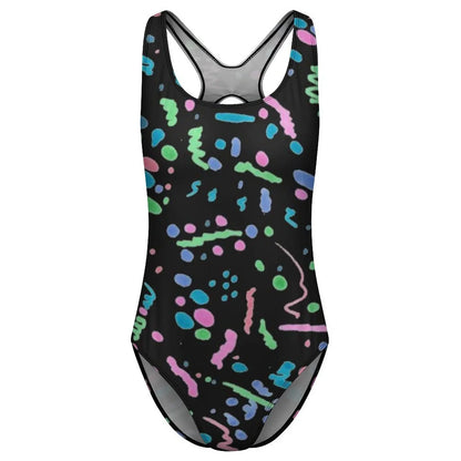 Vintage 80S Swimsuit Funky Splatter Graffiti Push Up Swimwear One-Piece Pool Monokini Bodysuit Design Beach Wear Plus Size