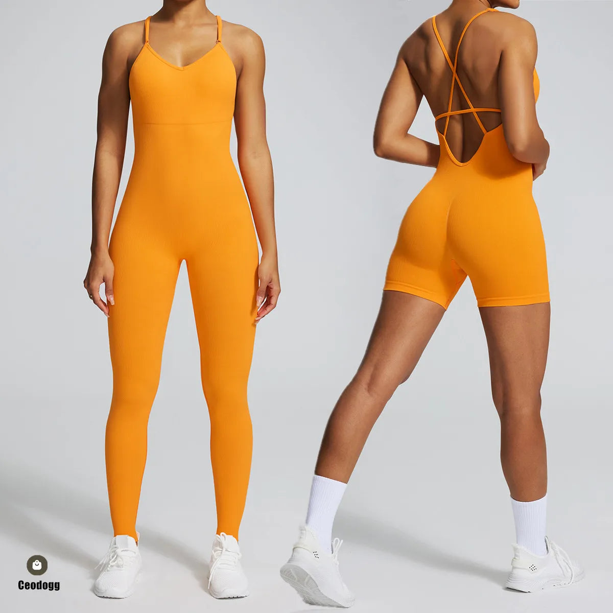 Women's V-Neck Cross-Back Workout Jumpsuit & Playsuit