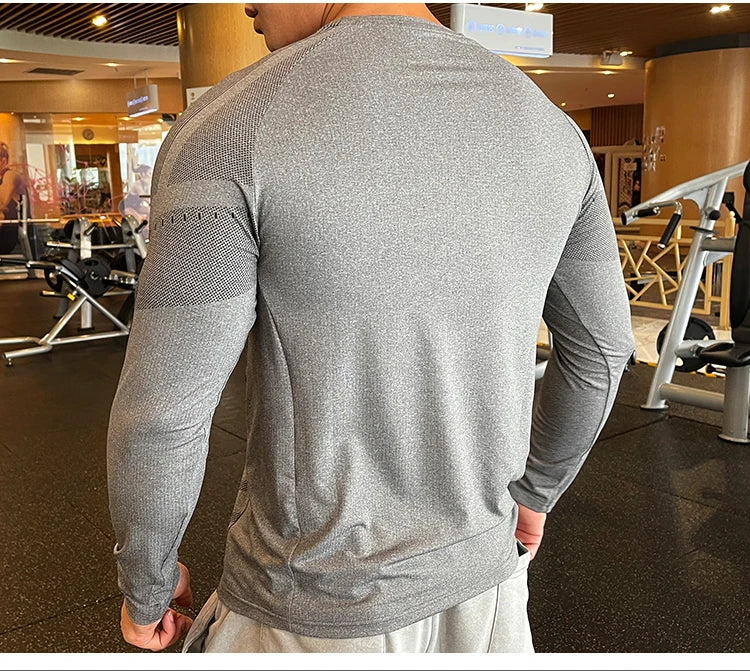 Men Fitness Compression Sport Shirt High Quality Running Long Sleeve Upper Clothing Crew Neck Sweatshirt Male Rash Guard Wicking