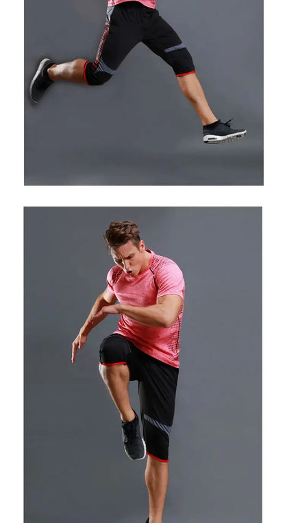 Summer Men Sports Striped Cropped Pants Fitness Running Riding Train Quick Drying Breathable Loose Thin Large Size Shorts