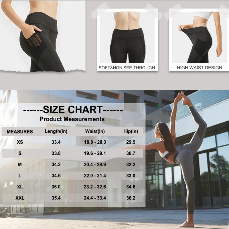 Pockets Yoga Leggings Peach Butt Lifting Yoga Legging High Waist Tummy Control Gym Leggings Running Jogging Pants