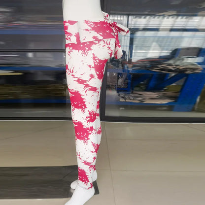 High Waist Bowknot Leggings Butterfly Print Yoga Pants Bandage Tights for Women Push Up Exercise Fitness Workout Legging