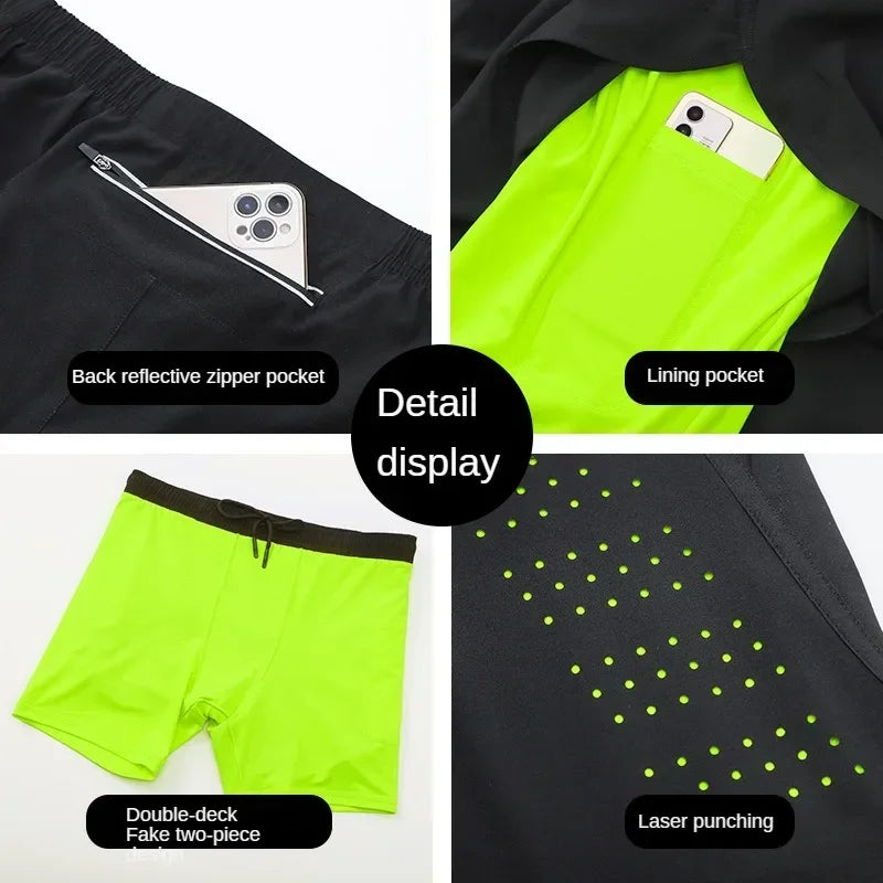 Summer 2 in 1 Jogging Clothing Gym Marathon Running Fitness Beach Shorts Men Sportswear Double-deck Training Sport Shorts Pant