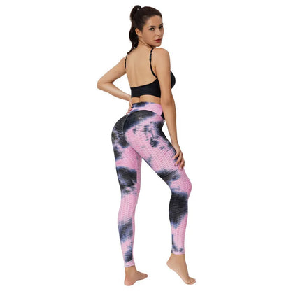 Women's Yoga Pants for Fitness Hip Lifting High Waist Bodybuilding Tight Fitting Jacquard Tie Dye Bubble Pants Leggings