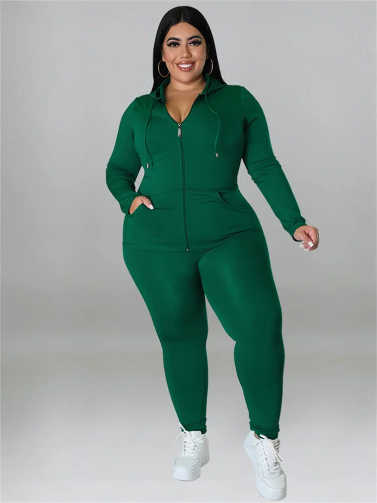 Wmstar Plus Size Two Piece Outfits Women Hoodies Sweatsuit Leggings Pants Sets Solid Stretch Matching