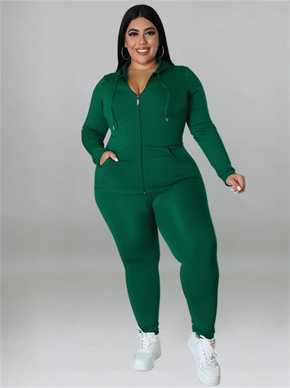 Wmstar Plus Size Two Piece Outfits Women Hoodies Sweatsuit Leggings Pants Sets Solid Stretch Matching