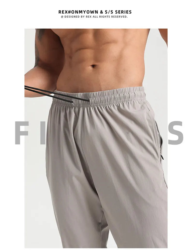 Men Gym Jogging Sport Pants Thin Loose Quick-Dry Long Exercise Clothing Zipper Pockets Training Bodybuilding Trouser Marathon