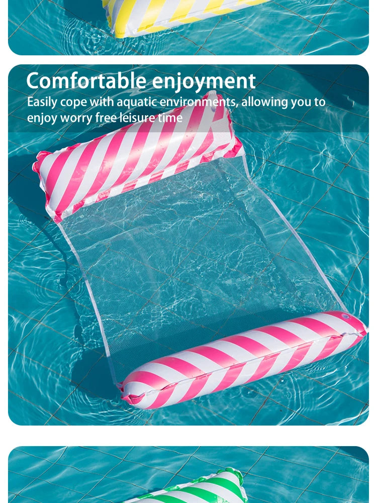 Foldable Striped Inflatable Lounge Chair, Suitable For Swimming Pool Parties And Beach Leisure Floating Beds With Net Backrest