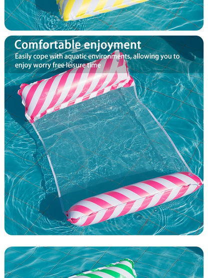 Foldable Striped Inflatable Lounge Chair, Suitable For Swimming Pool Parties And Beach Leisure Floating Beds With Net Backrest