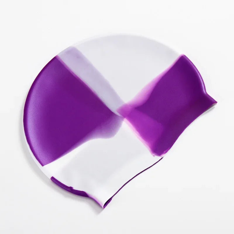 Color Block Silicone Adult Waterproof Swimming Cap Dry Hair Swim Cap for Men Women Protect Ear Swim Hat Swimming Accessories