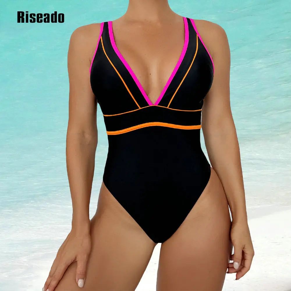 Women's One Piece Swimsuit  V Neck Bathing Suits Swimwear Bathers