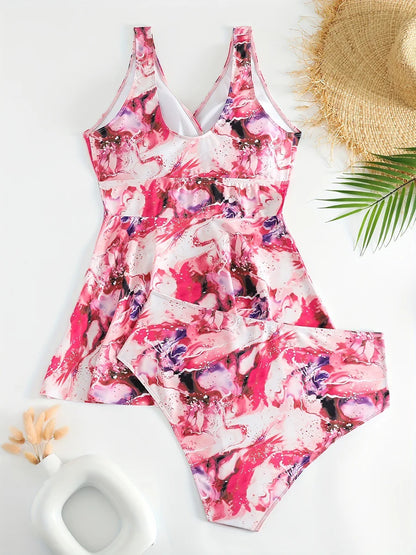Large Plus Size Tankini Set Printed Two Pieces Swimwear Women Swimsuit Female High Waist Beachwear Bathing Swimming Suit