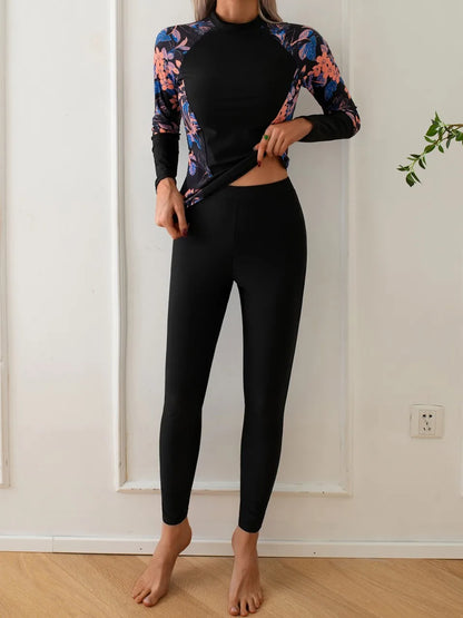 2 Pieces Long Sleeve Printed Swimsuit Women Surfing Diving Clothes Swimwear Female Beachwear Bathers Bathing Swimming Suit