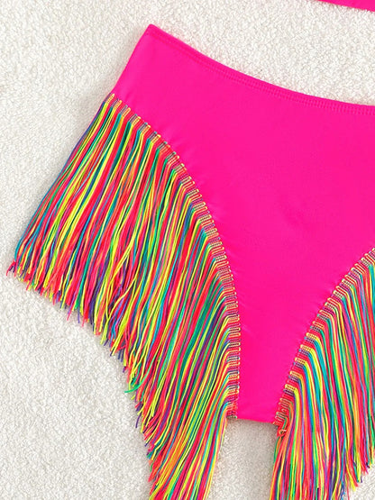 Fringe Tassel One Shoulder High Waist Bikini Women Swimwear Female Swimsuit Two-pieces Bikini Set Hollow Out Bathing Suit Swim