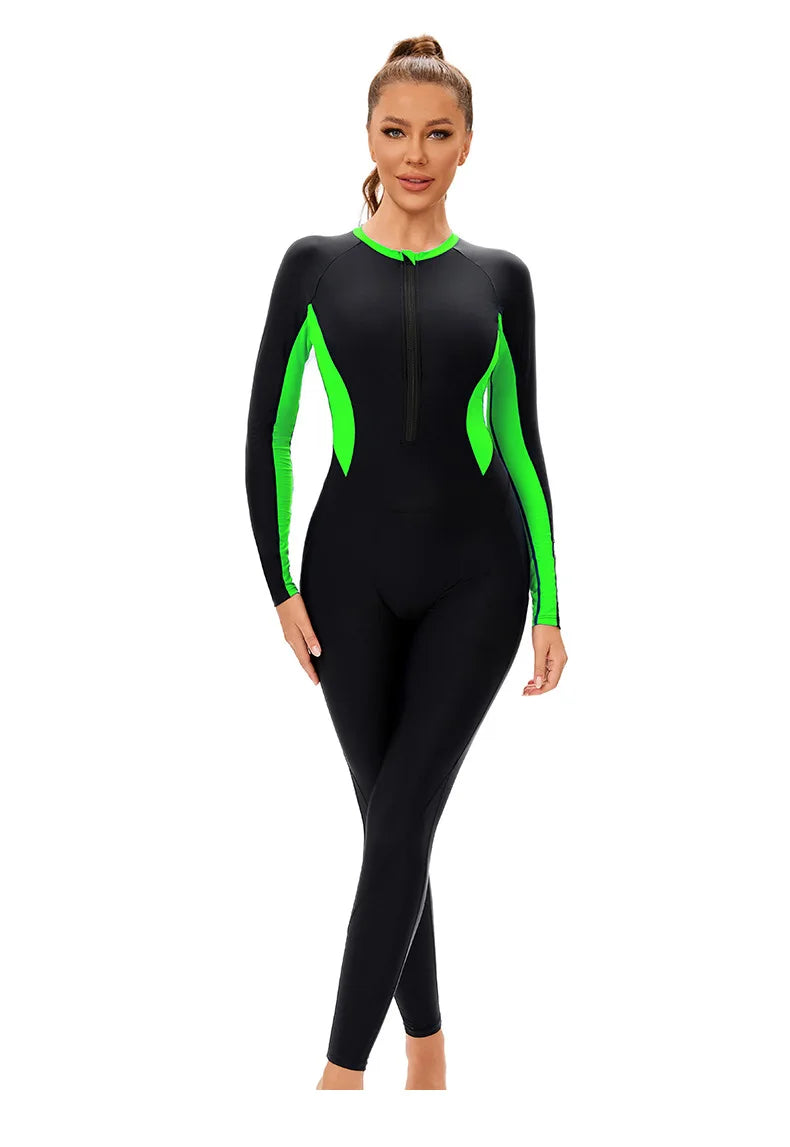 Modest Full-Coverage Swimwear Women's Islamic Long Sleeve One-Piece Swimsuit with UPF 50+  Pants