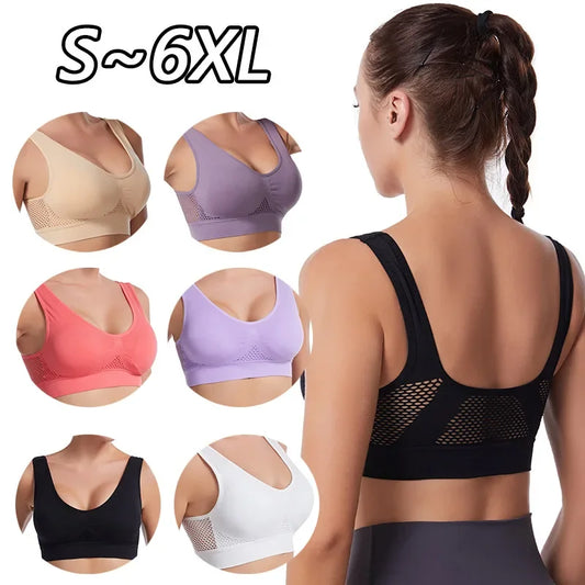 Sports Bra Women Hollow Mesh Gym Jogging Crop Top Female More Size Tops Yoga Fitness Push Up Sport Bras for Women