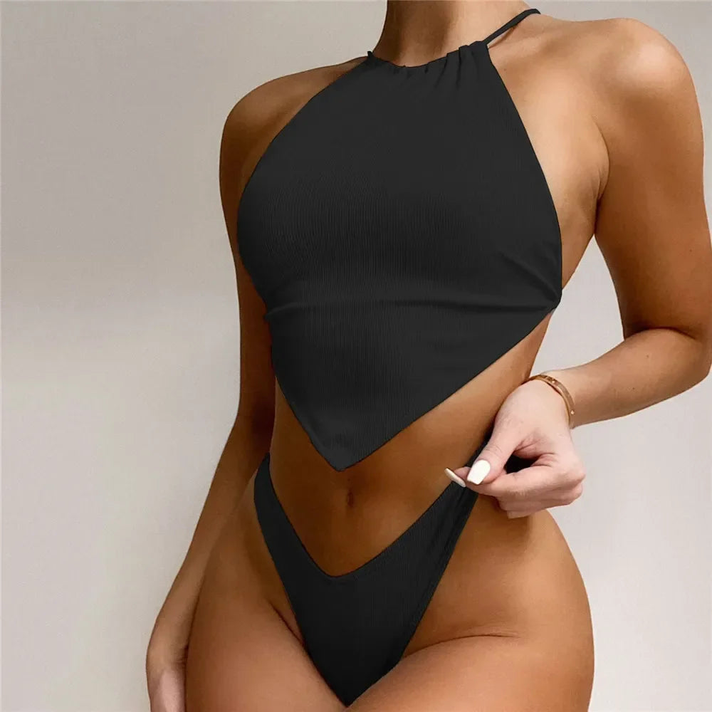 Halter Bandana Bikinis Set Swimwear Women Thong Swimsuits Backless Bathing Suit Bikini Swim Wear Summer