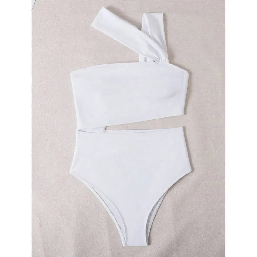 S - XL 13 Colors Asymmetric Cut Out One Piece Swimsuit Women Swimwear Female One Shoulder Padded Bather Bathing Suit Swim