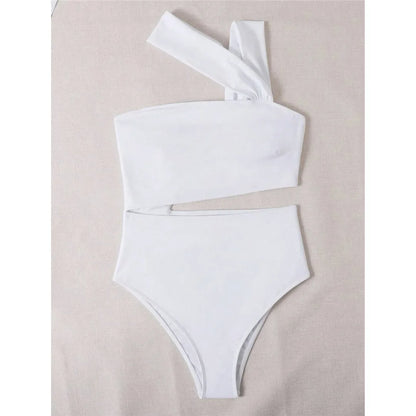 S - XL 13 Colors Asymmetric Cut Out One Piece Swimsuit Women Swimwear Female One Shoulder Padded Bather Bathing Suit Swim