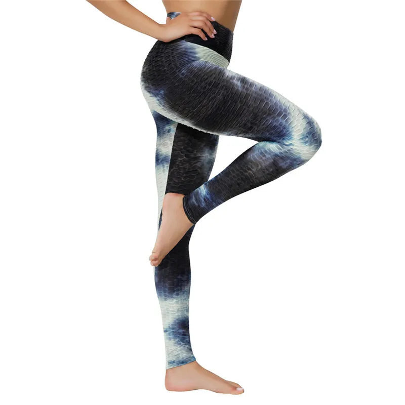 Women's Yoga Pants for Fitness Hip Lifting High Waist Bodybuilding Tight Fitting Jacquard Tie Dye Bubble Pants Leggings