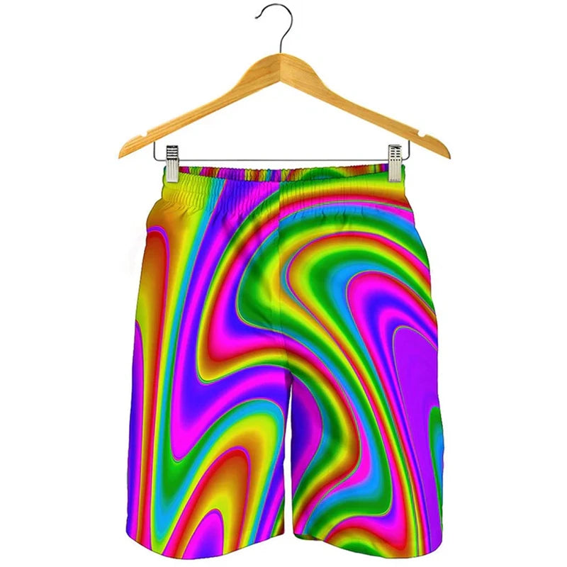 Novelty 3D Mens Rainbow Shorts Men Women Fashion Graffiti Print SwimTrunks Kids Oversized Casual Hawaii Holiday Beach Shorts