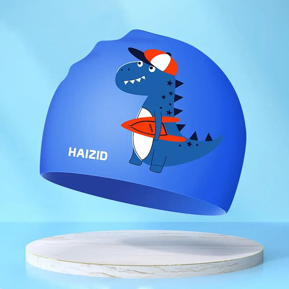 Lightweight Waterproof Children Swimming Cap Silicone Cartoon Kid Swimming Hat Protect Ears Animal Bathing Hats Cap Swimming Pool