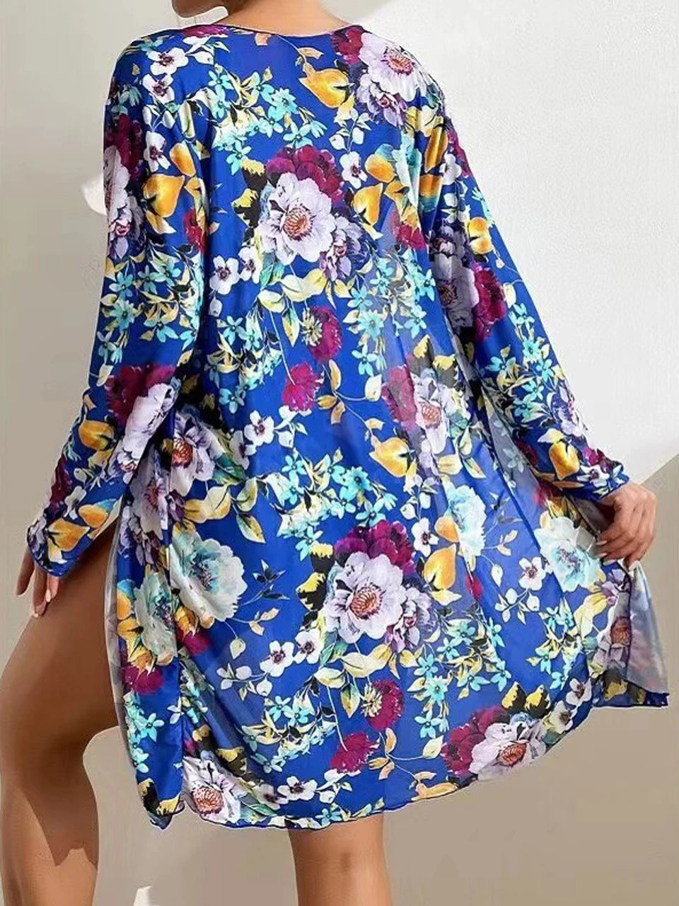 One Piece V-neck Tropical Print Swimsuit With Cover Up Swimwear Women Beach Wear Female Bathing Swimming Swim Suit Summer