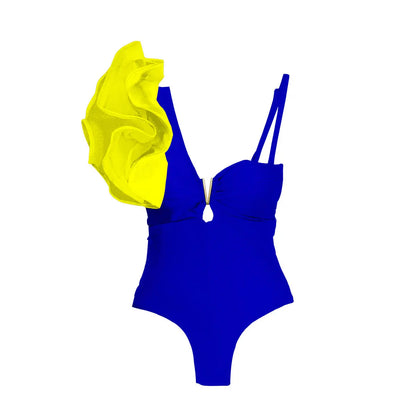 Ruffle Print Floral One Piece Strappy One shoulder Swimwear Women Swimsuit Bathing Suit Backless Beachwear Monkini