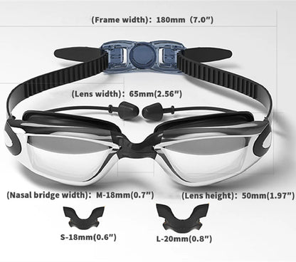 Professional Adult Anti-fog Swimming Goggles with Earplugs Men Women Swim Leak Proof Adjustable UV Protection Eyewear