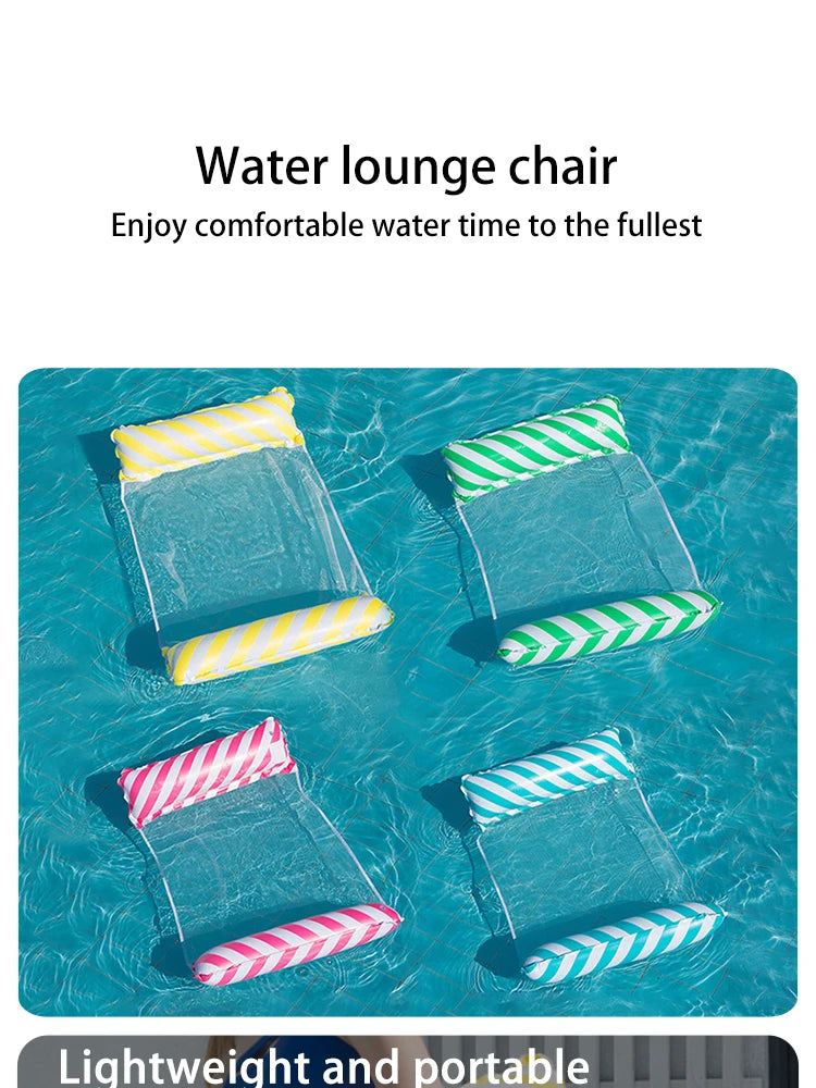 Foldable Striped Inflatable Lounge Chair, Suitable For Swimming Pool Parties And Beach Leisure Floating Beds With Net Backrest