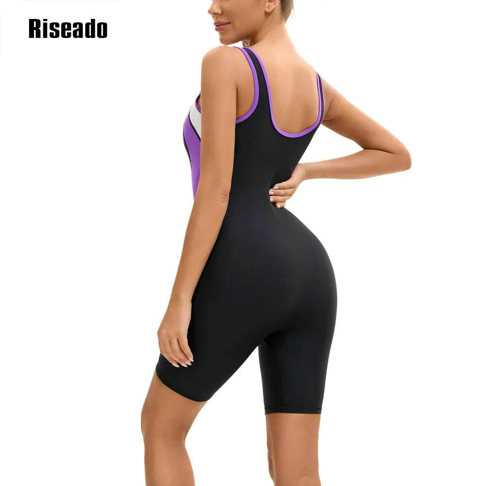 Women's Boyleg One Piece Swimsuit with U Back Athletic Bathing Suit  Full Body Cover Knee Length Bodysuits Swimwear for Girls