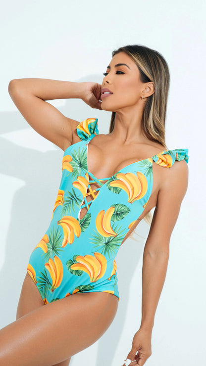 One Piece Swimsuit Push Up Swimwear Women Ruffle Monokini Adjustable Shoulder Swimsuit Bodysuit Bathing Suit Swim Wear