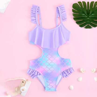 Kids Girl Swimsuit Toddler Girls' One-Piece Bikini Swimwear 3D Fish Scale Baby Suspenders Mermaid Clothes Princess Swimming Suit