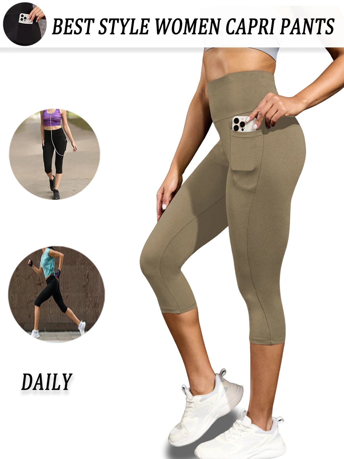 High Waisted capri pants For Women With Pockets Tummy Control No See Through Workout Running Yoga Athletic Push Up Gym Leggings