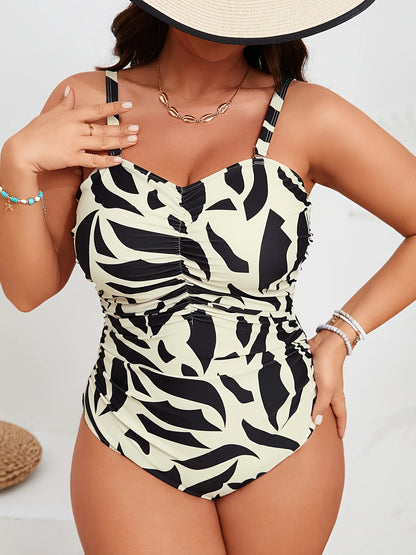 Plus Size One Piece Swimsuit Woman Trend Printed Swimming Suit Tummy Control  Swimwear  Adjustable Wide Straps Monokini