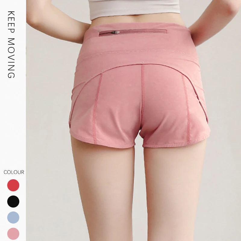 (S-XL)Women Quick Dry Running Shorts Anti-exposed Slim Fit Gym Bottoms Jogging Fitness Sport Shorts with Back Zipper Pocket