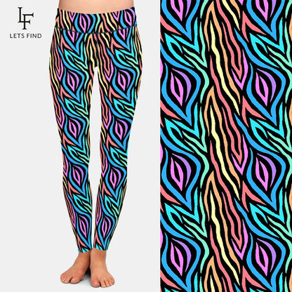 3D Colorful Abstract Zebra Pattern Digital Printing Leggings High Waist Soft Slim Fitness Leggings
