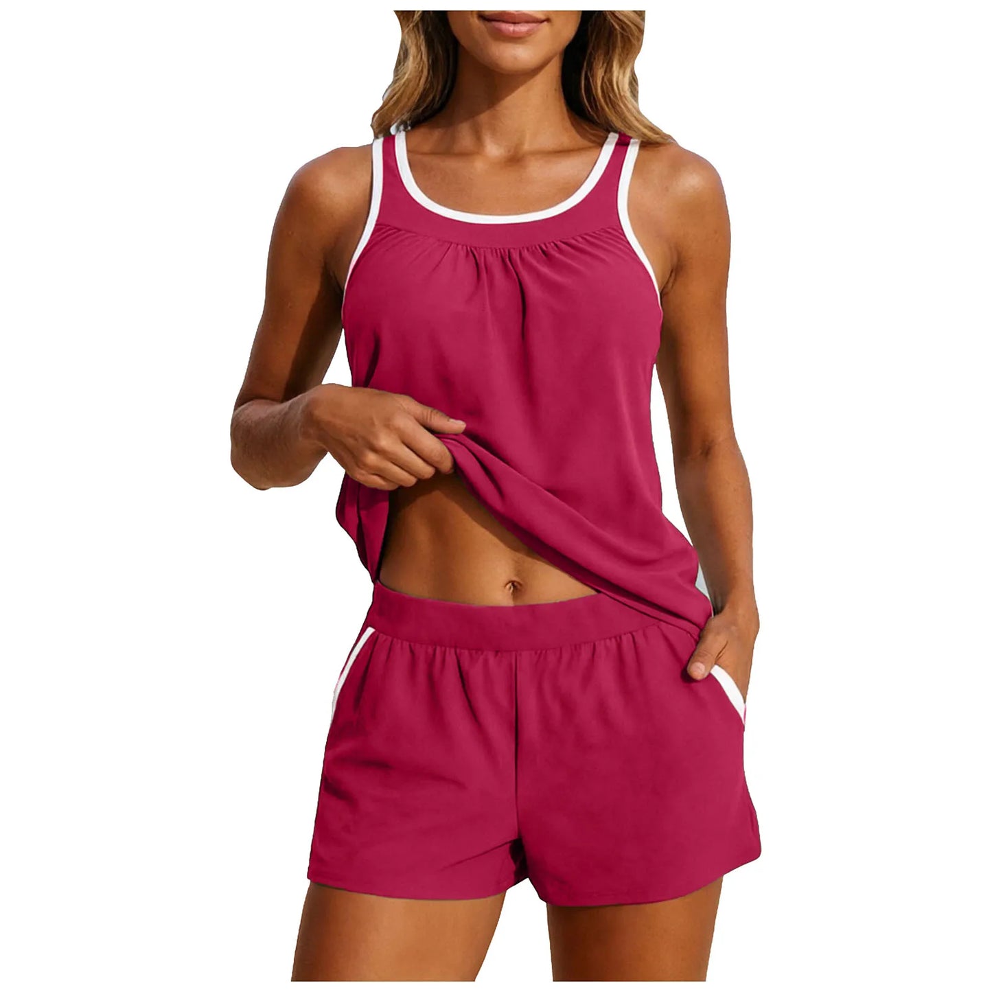 Tankini Swimsuits For Women 2 Piece Bathing Suit Swim Top With Boyshorts Swimwear With Pockets Summer Beachwear Biquinis